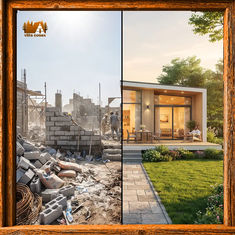 مقایسه ساخت خانه باغی با بلوک سیمانی و کانکس ویلایی پیش ساخته آماده با گارانتی