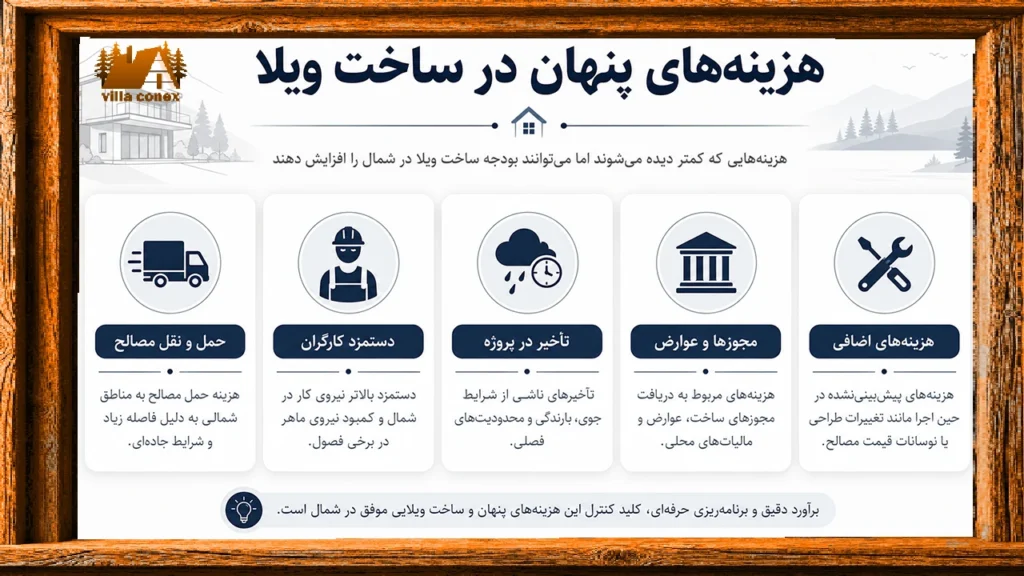 اینفوگرافیک هزینههای پنهان و پیشبینینشده ساخت ویلا در شمال